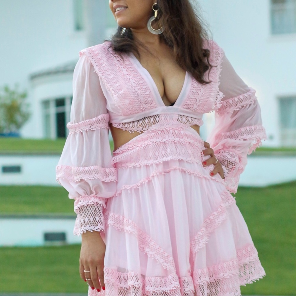 LIGHT PINK MINI DRESS WITH CROCHET AND LACE DETAILS - Picture 12 of 16